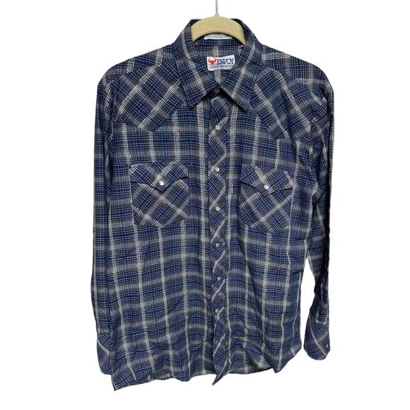 Men’s Vintage Envoy Western Shirt Blue with Gold Stripe Pearl Snap Shirt Size M - Picture 1 of 7